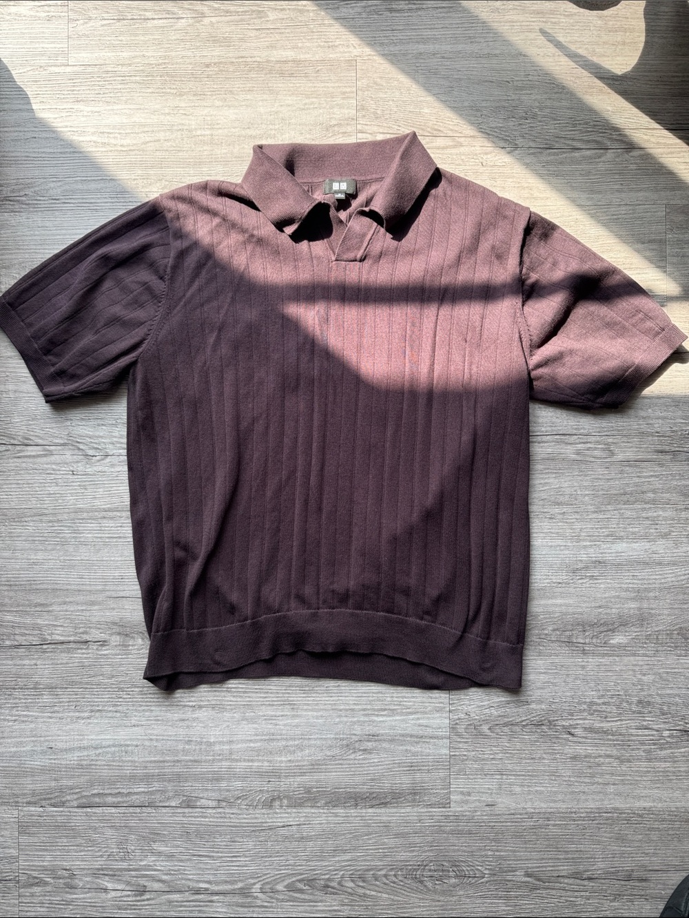 Uniqlo Short-Sleeve Ribbed Polo in Plum slim fit m